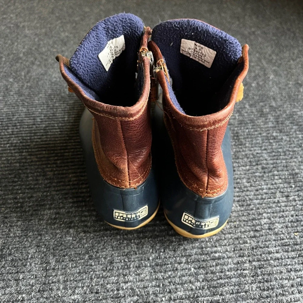 Sperry Saltwater Duck Boot Womens 9.5 Navy Brown Leather Waterproof  rain winter